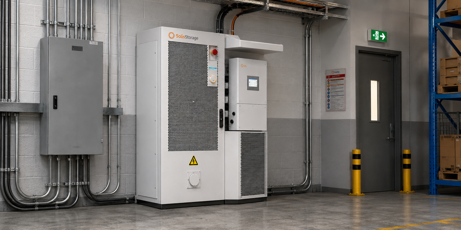 Sistema BESS instalado em ambiente empresarial