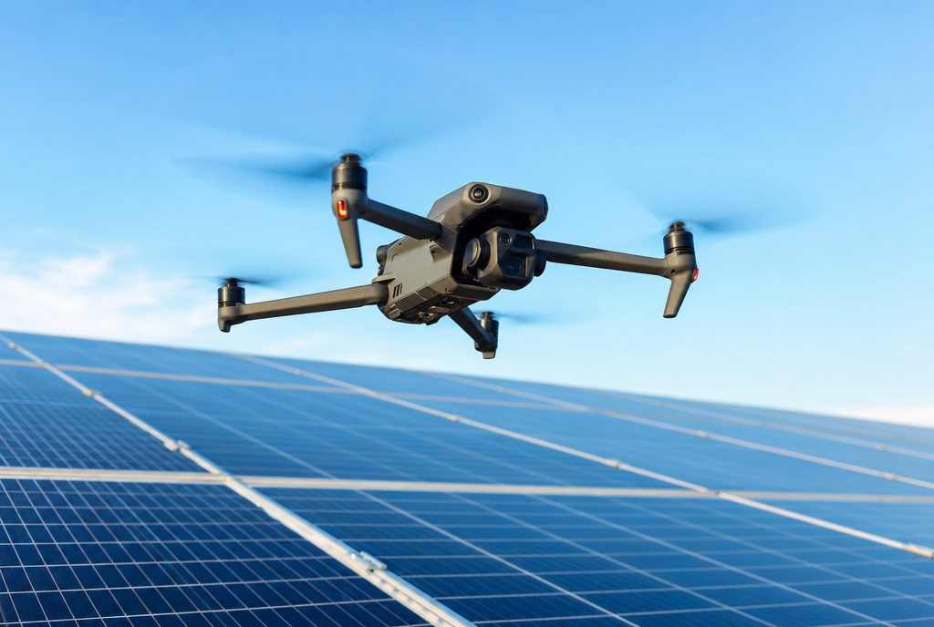 Drone inspecionando painéis
